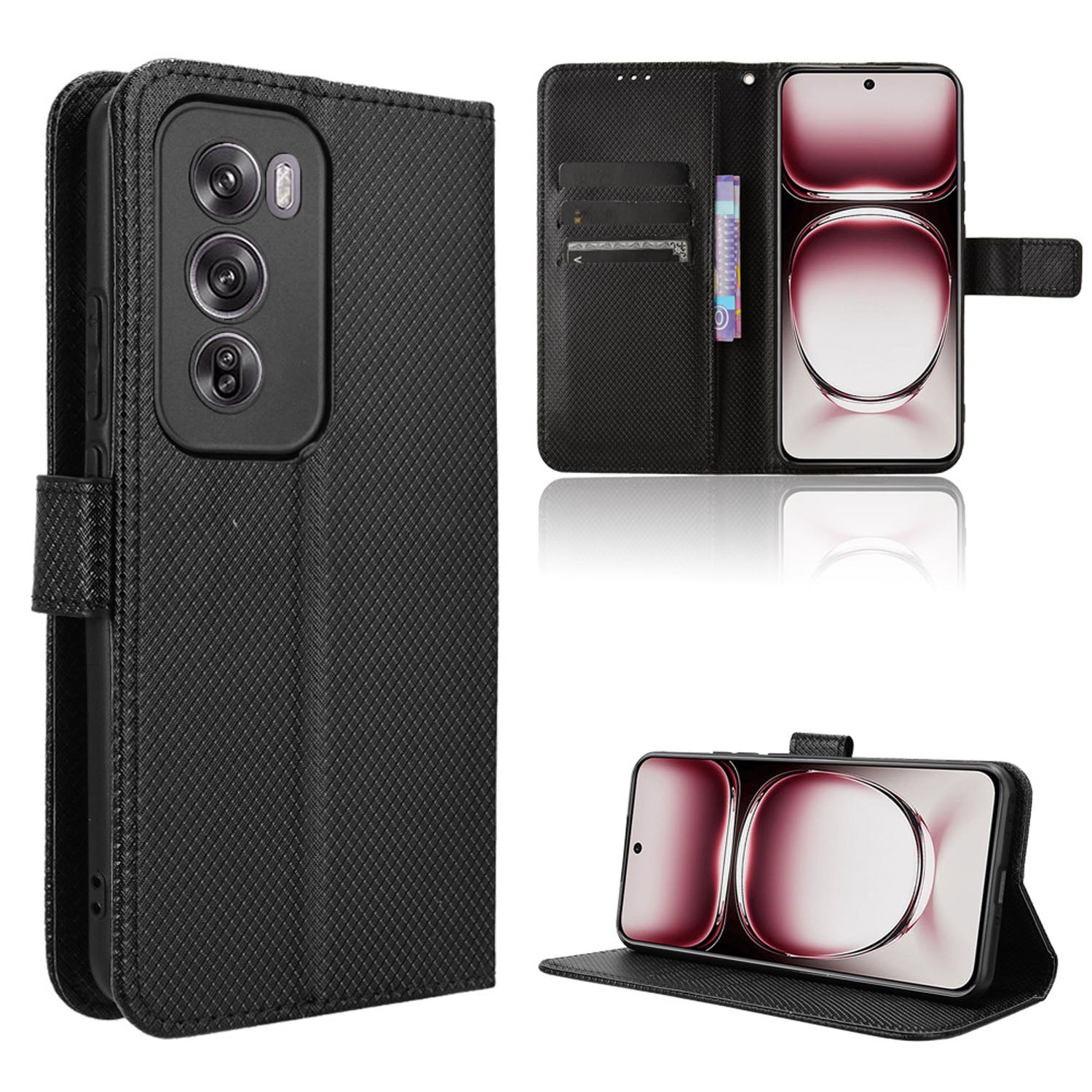 Wallet Case for OPPO Reno12 5G, Black