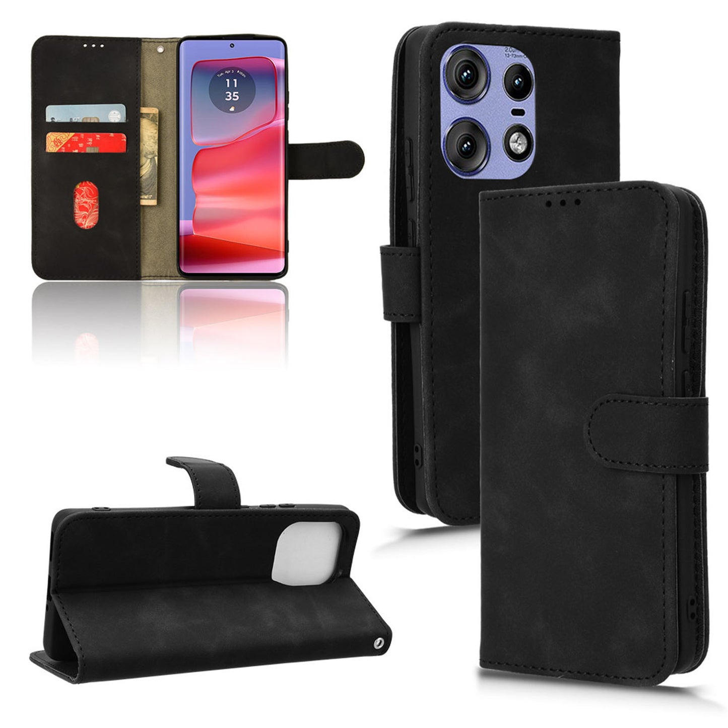 Wallet Case with Card Holder Flip Magnetic Protective Cover for Motorola Edge 50 Pro, Black