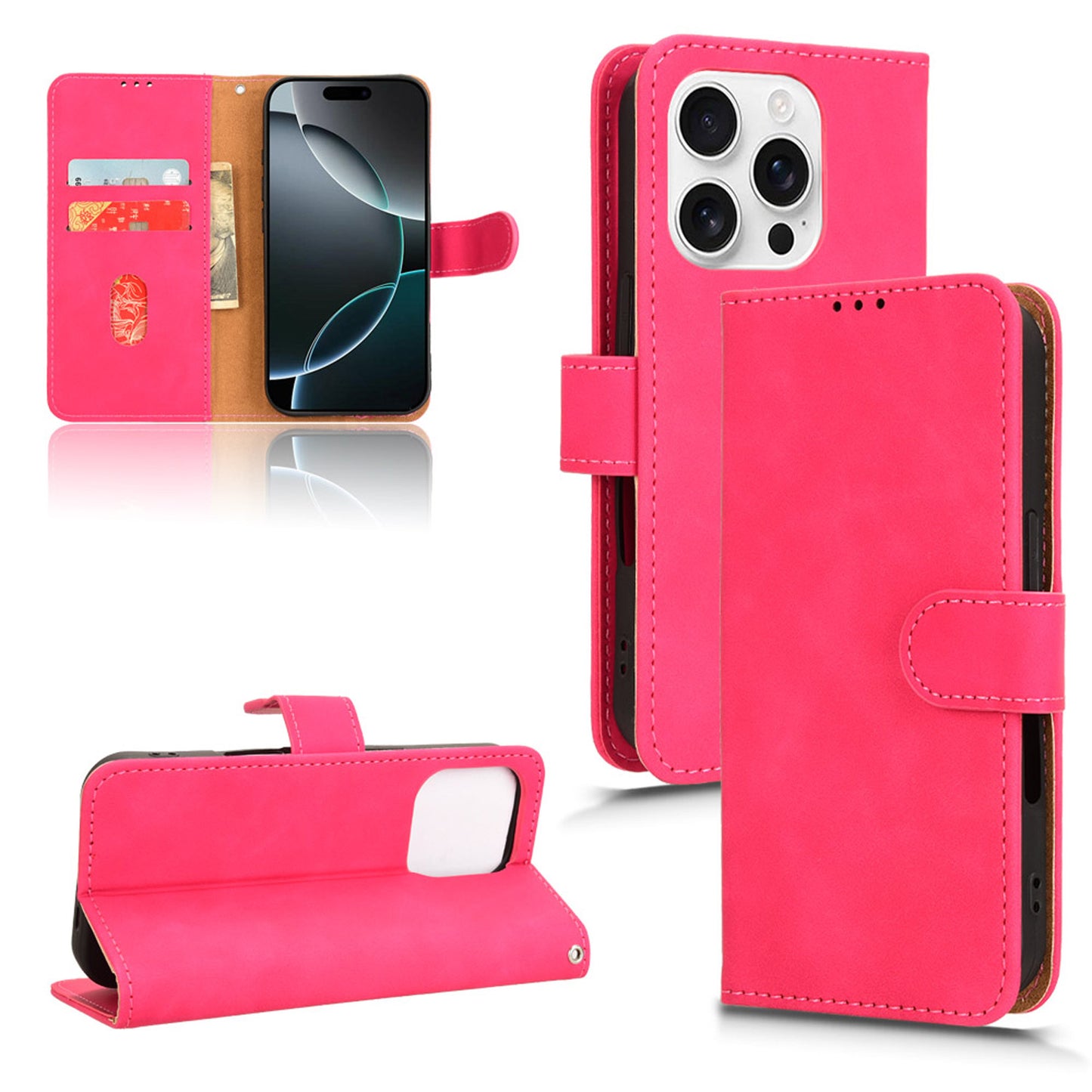 Wallet Case with Card Holder Flip Magnetic Protective Cover for iPhone 16 Pro Max, Pink