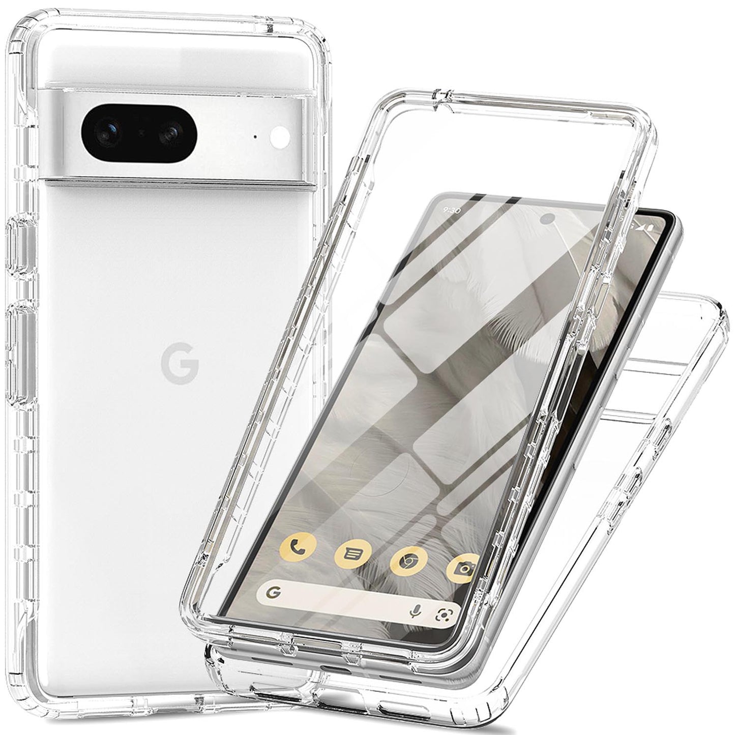 Gradient Clear Shockproof Full Body Case with Built-in Screen Protector Cover for Google Pixel 7, HALF-BLACK