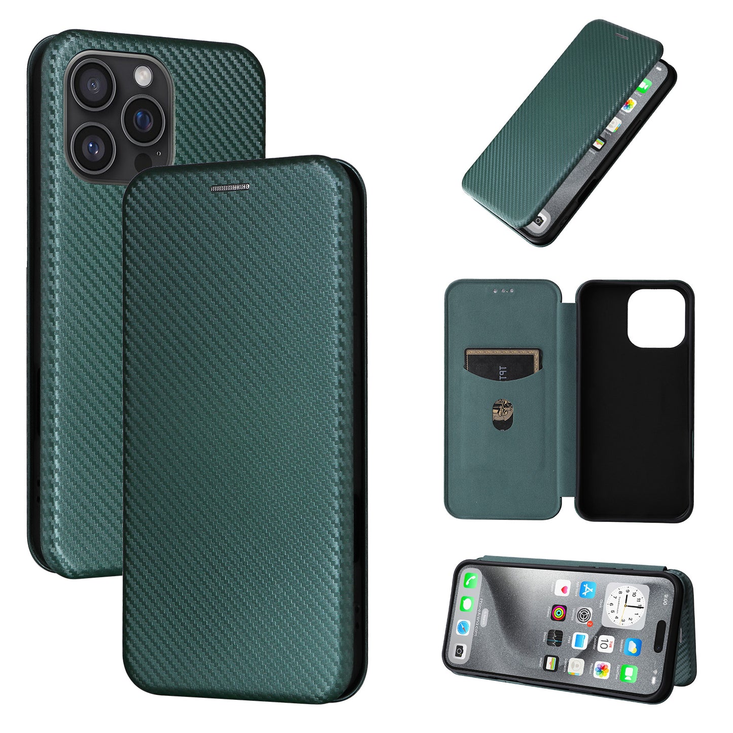 Carbon Fiber Flip Case for iPhone 16 Pro Max, Green