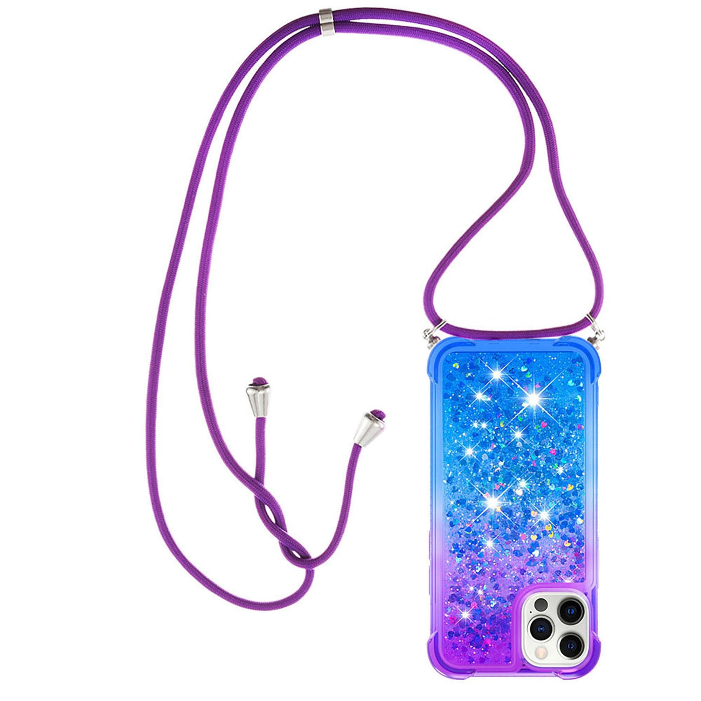 iPhone 11 Pro Max Gradient Quicksand Liquid Shockproof Case with Adjustable Lanyard, P&B&LANYARD