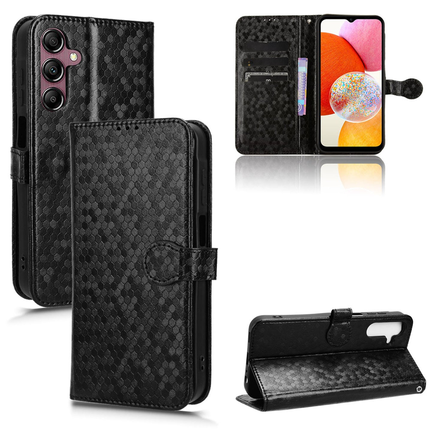 Slim Flip Polka-Dots Phone Case with Card Holder for Samsung Galaxy A15 5G, Black