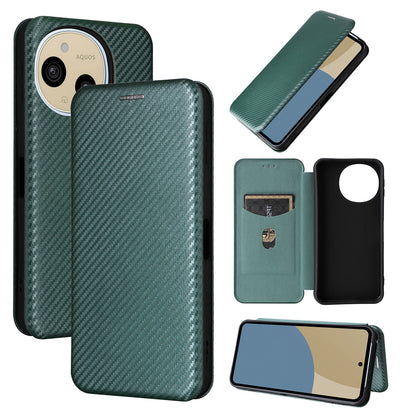 Carbon Fiber Flip Case for Sharp AQUOS Sense9, Green