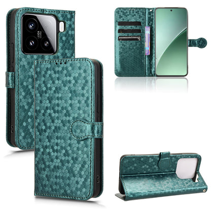 Slim Flip Polka-Dots Phone Case with Card Holder for Xiaomi 15, Green