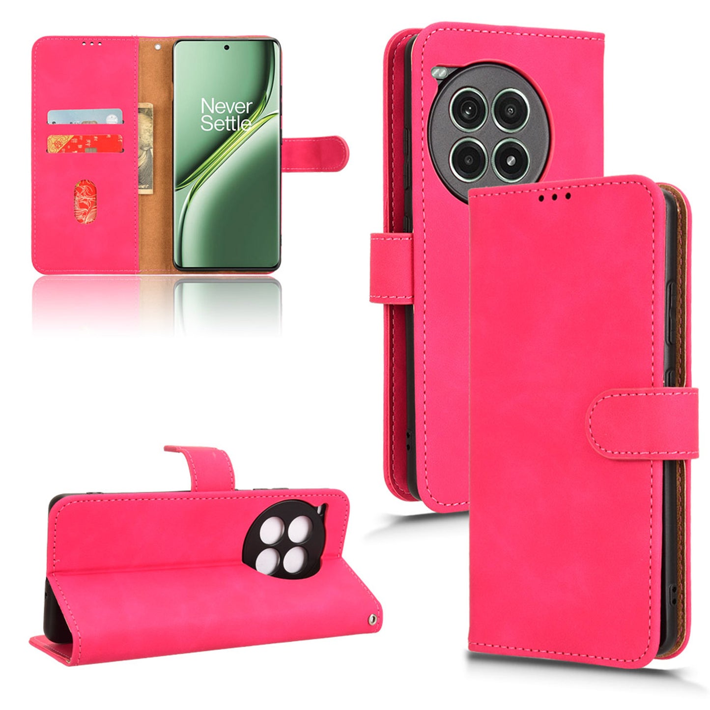 Wallet Case with Card Holder Flip Magnetic Protective Cover for OnePlus Ace 3 Pro, Pink