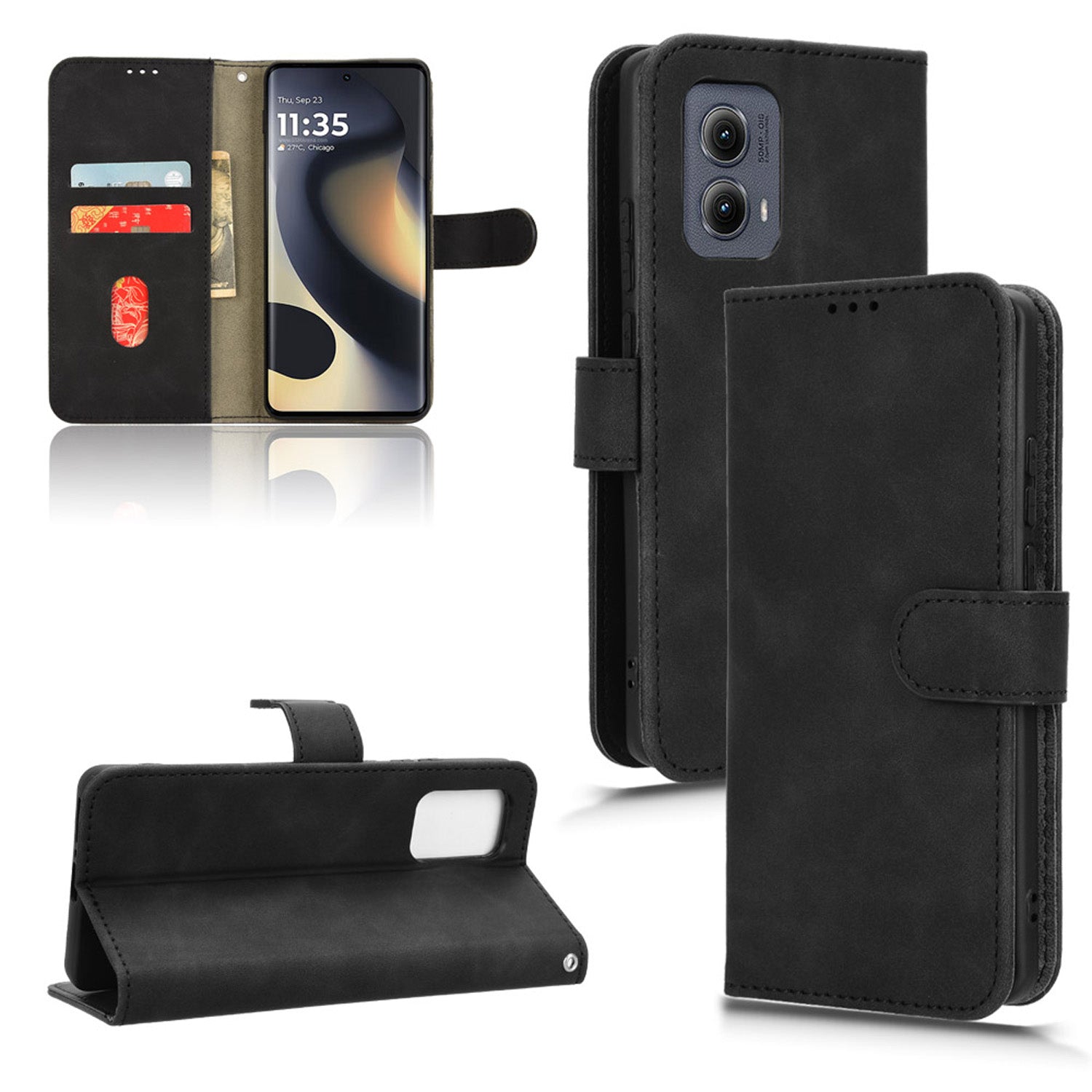 Wallet Case with Card Holder Flip Magnetic Protective Cover for Motorola Edge (2024), Black