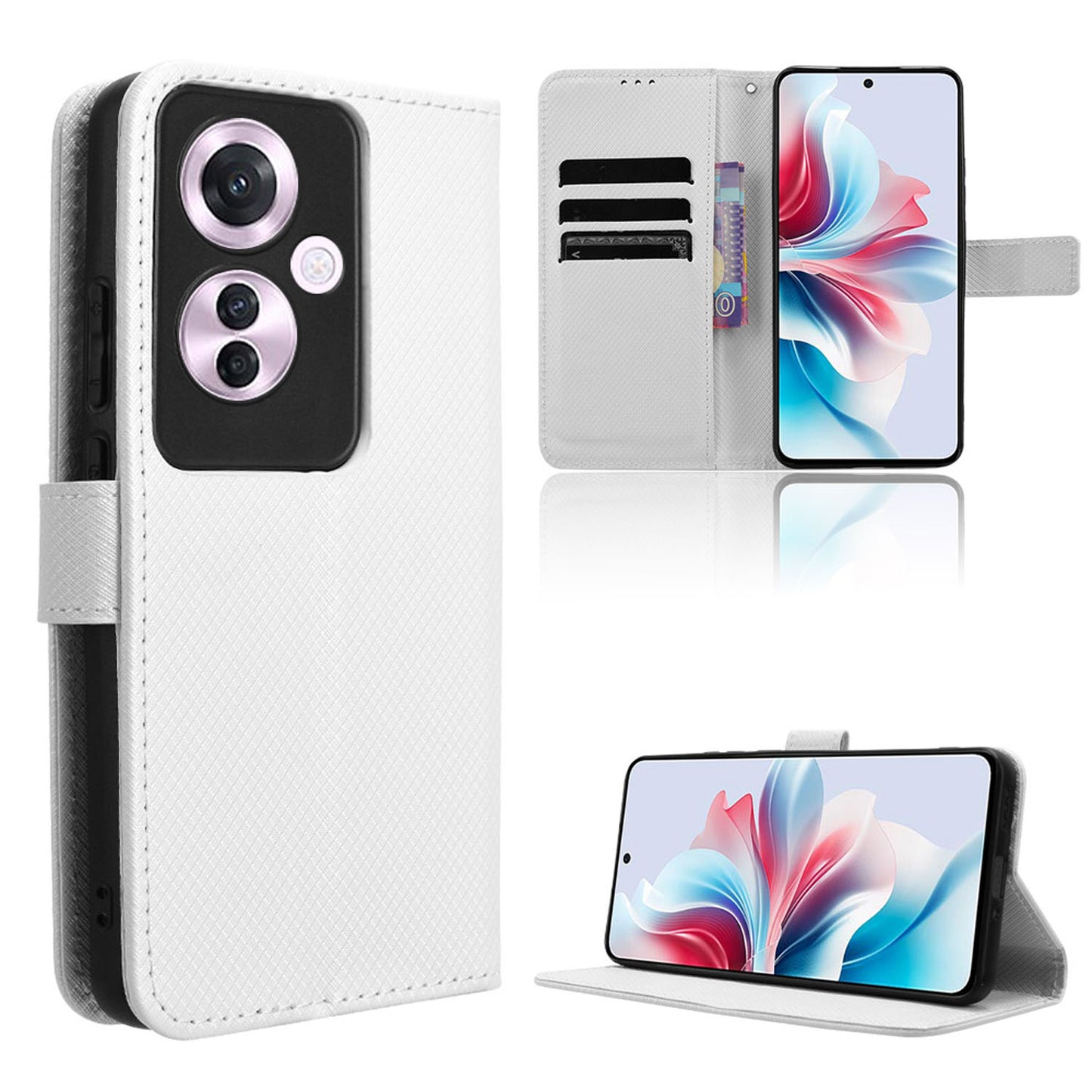 Wallet Case with Credit Card Holder PU Leather Flip Folio Phone Cover for OPPO Reno11 F 5G, White