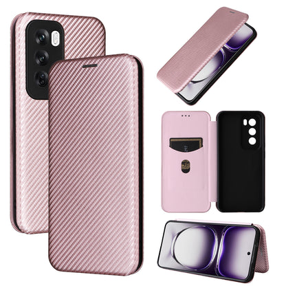 Carbon Fiber Flip Case for OPPO Reno12 5G, Rose Gold