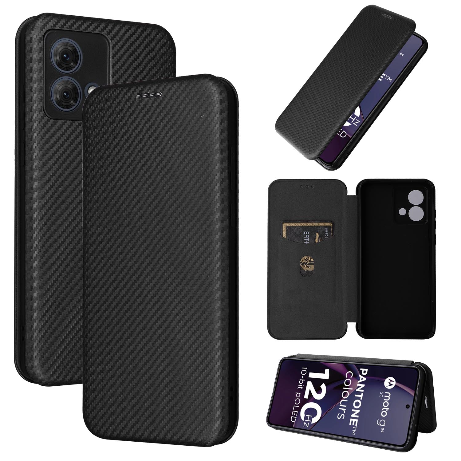 Carbon Fiber Flip Case for Moto G84 5G, Black