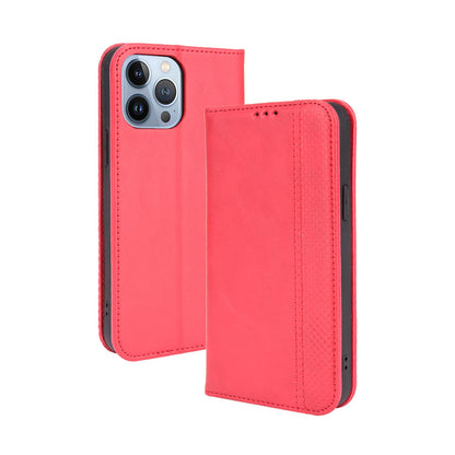 iPhone 14 Pro Flip Folio Case with Card Holder Hidden Magnetic, Red