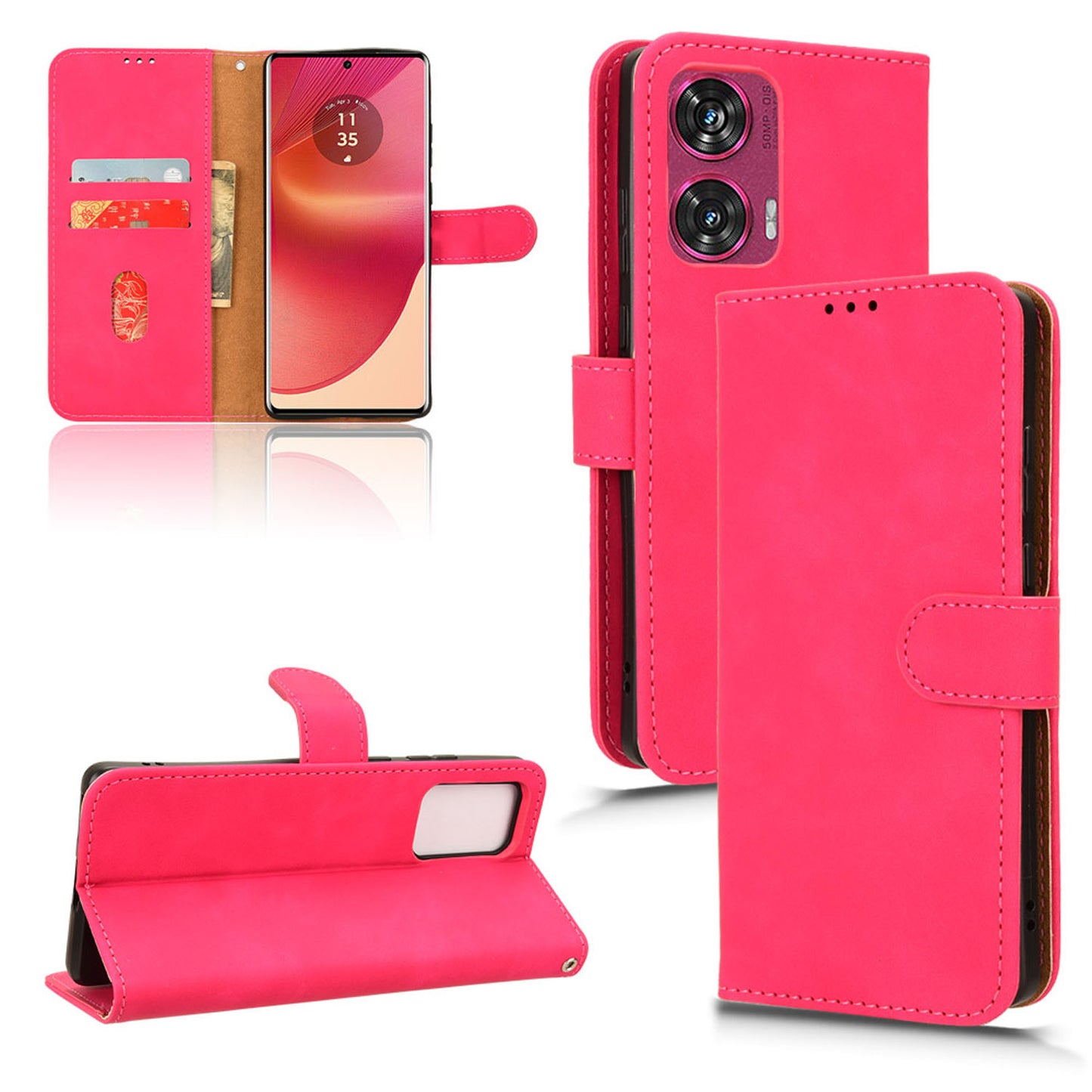 Wallet Case with Card Holder Flip Magnetic Protective Cover for Motorola Edge 50 Fusion, Pink