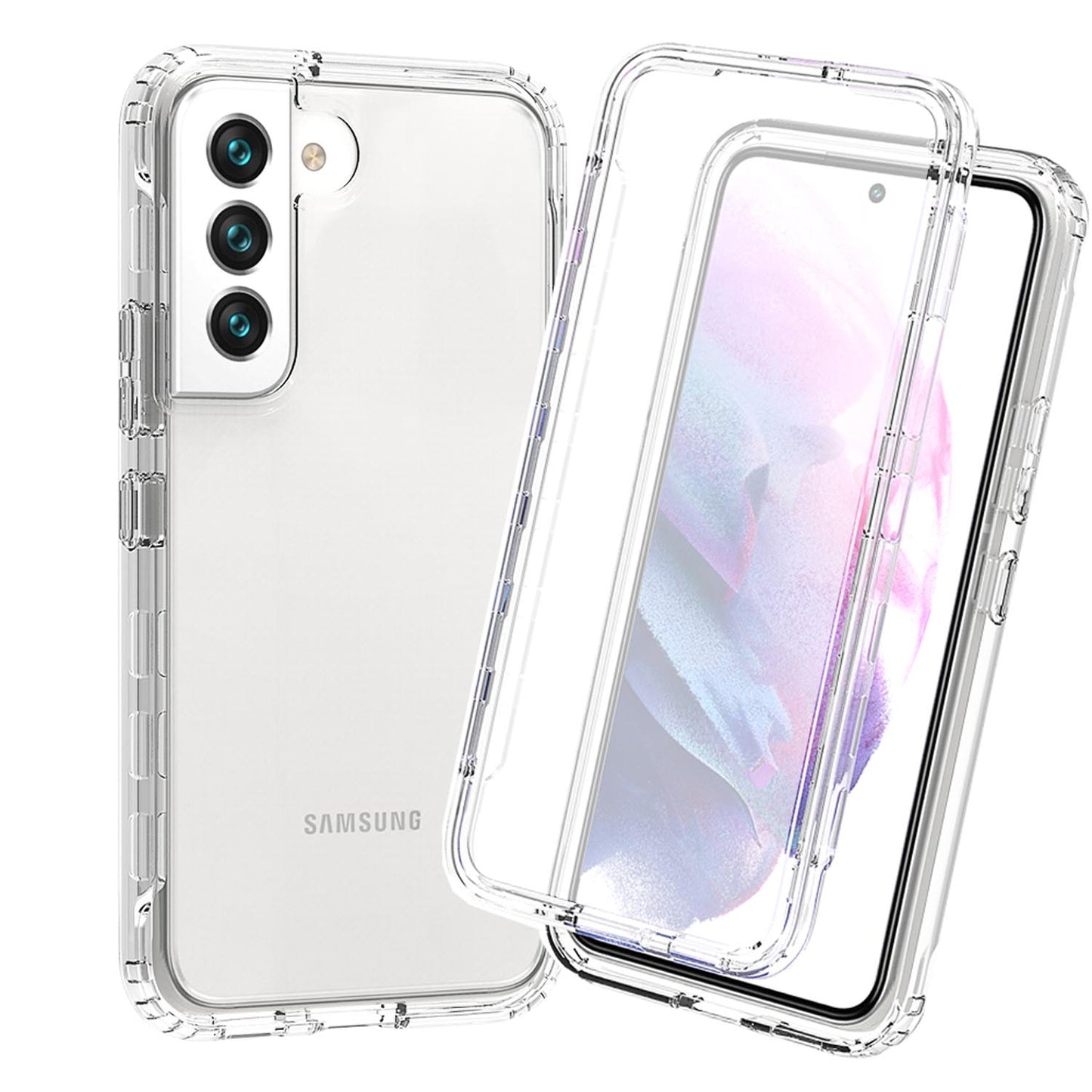 Gradient Clear Shockproof Full Body Case with Built-in Screen Protector Cover for Samsung Galaxy S22, HALF-CLEAR