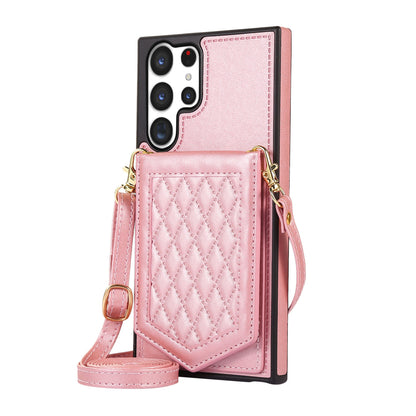 Crossbody Wallet Case with Makeup Mirror for Samsung Galaxy S24 Ultra, Rose Gold