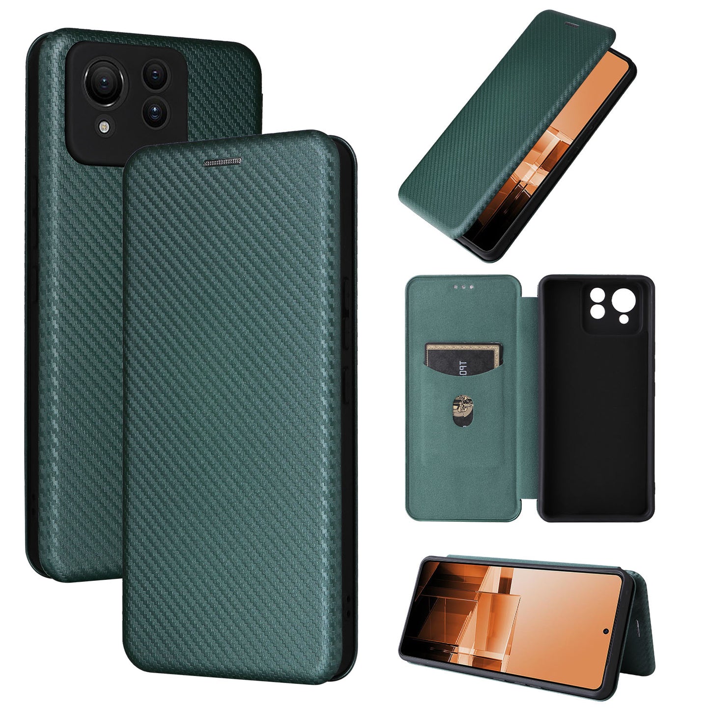 Carbon Fiber Flip Case for Asus Zenfone 11 Ultra, Green