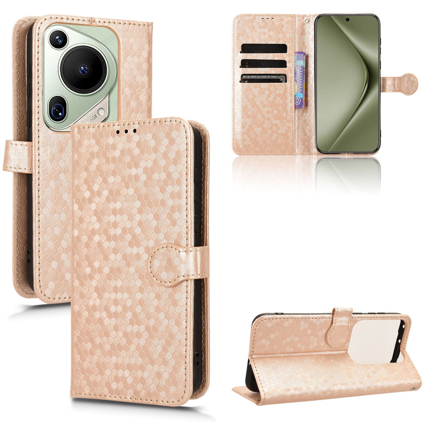 Slim Flip Polka-Dots Phone Case with Card Holder for Huawei Pura 70 Pro, Rose Gold