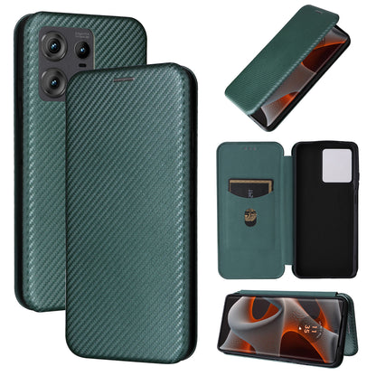 Carbon Fiber Flip Case for Motorola Edge 50 Pro, Green