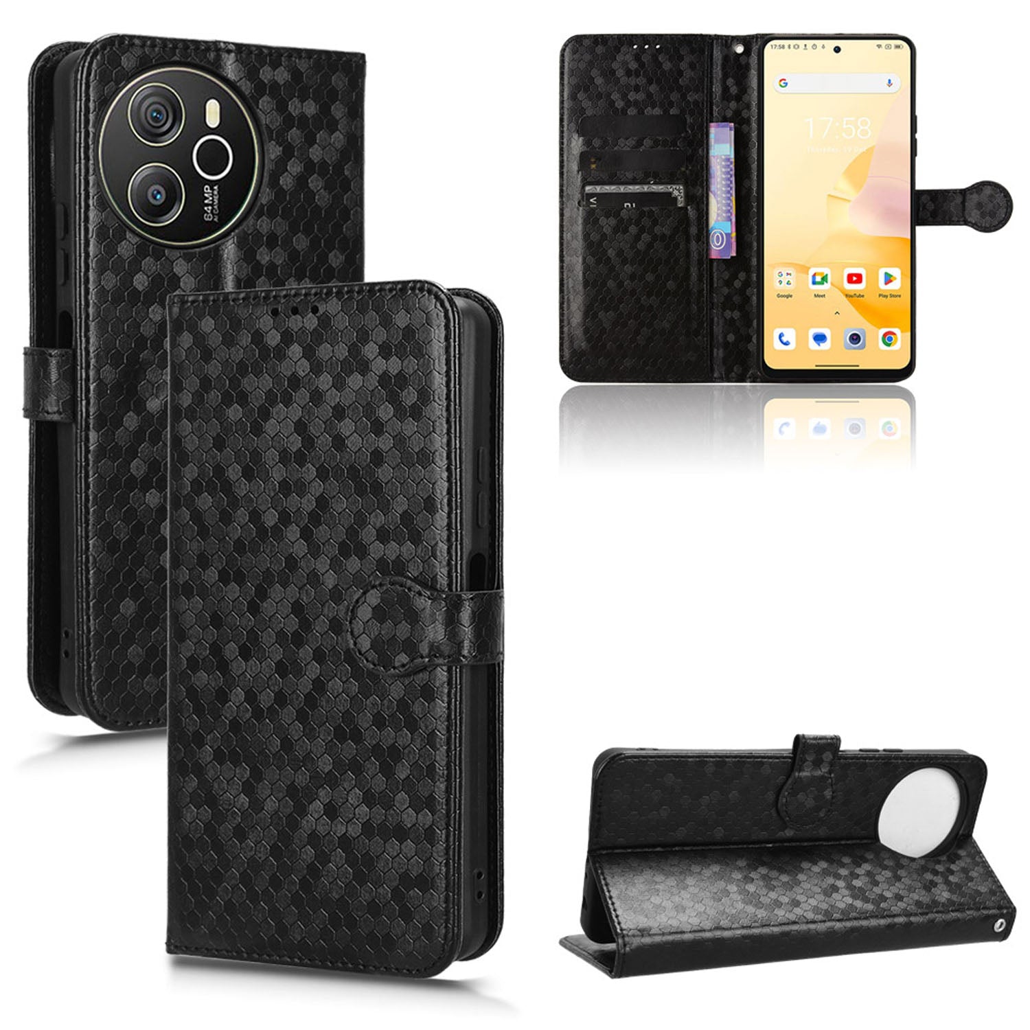 Slim Flip Polka-Dots Phone Case with Card Holder for Blackview SHARK 8, Black