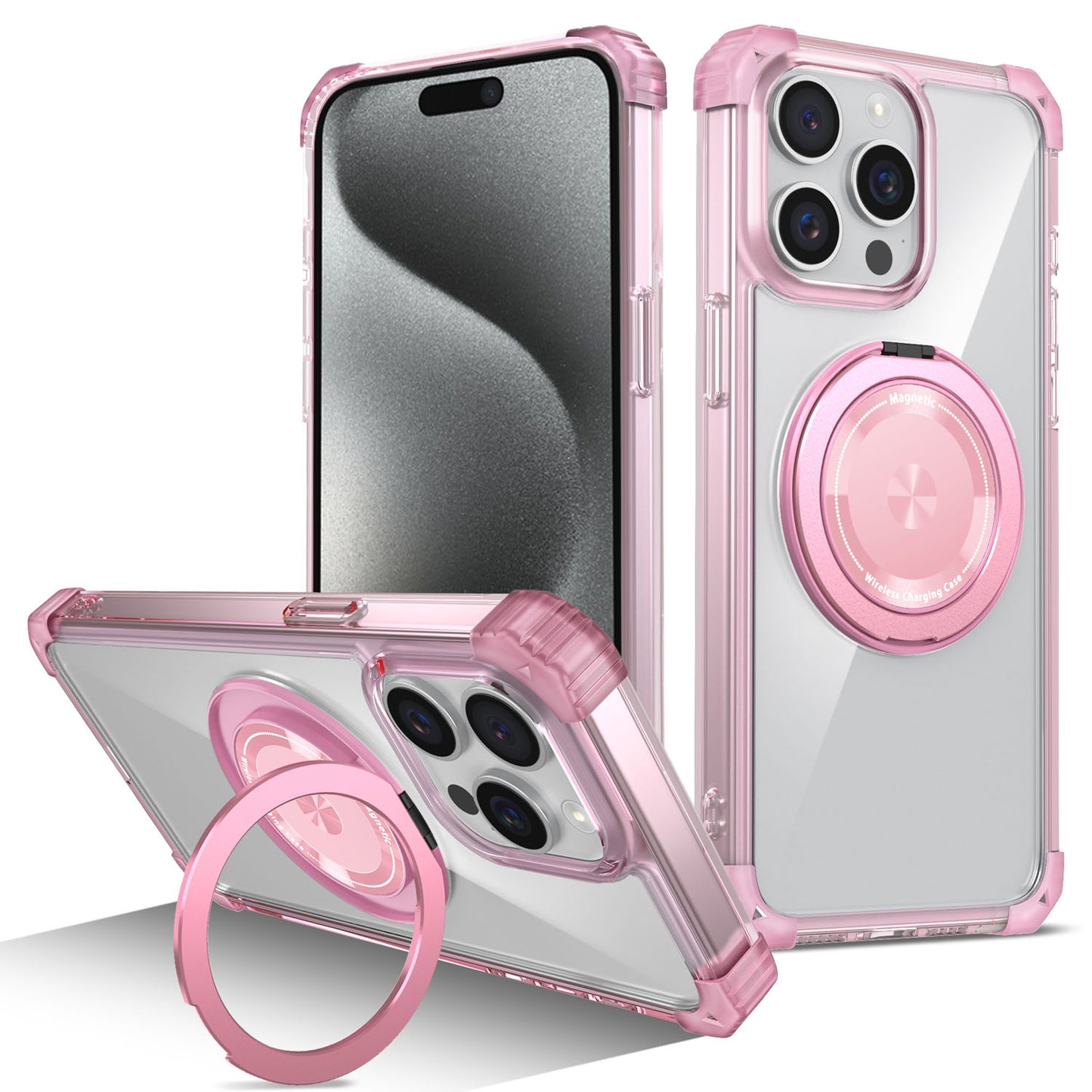 iPhone 14 Pro Max Case, Built in 360¡ã Magnetic Stand, Compatible with Magsafe, Pink