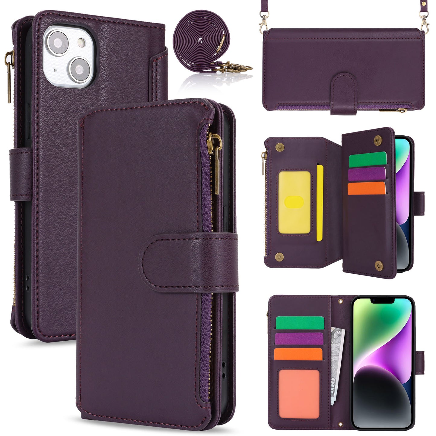 for iPhone 14 Wallet Case with RFID Blocking, Purple