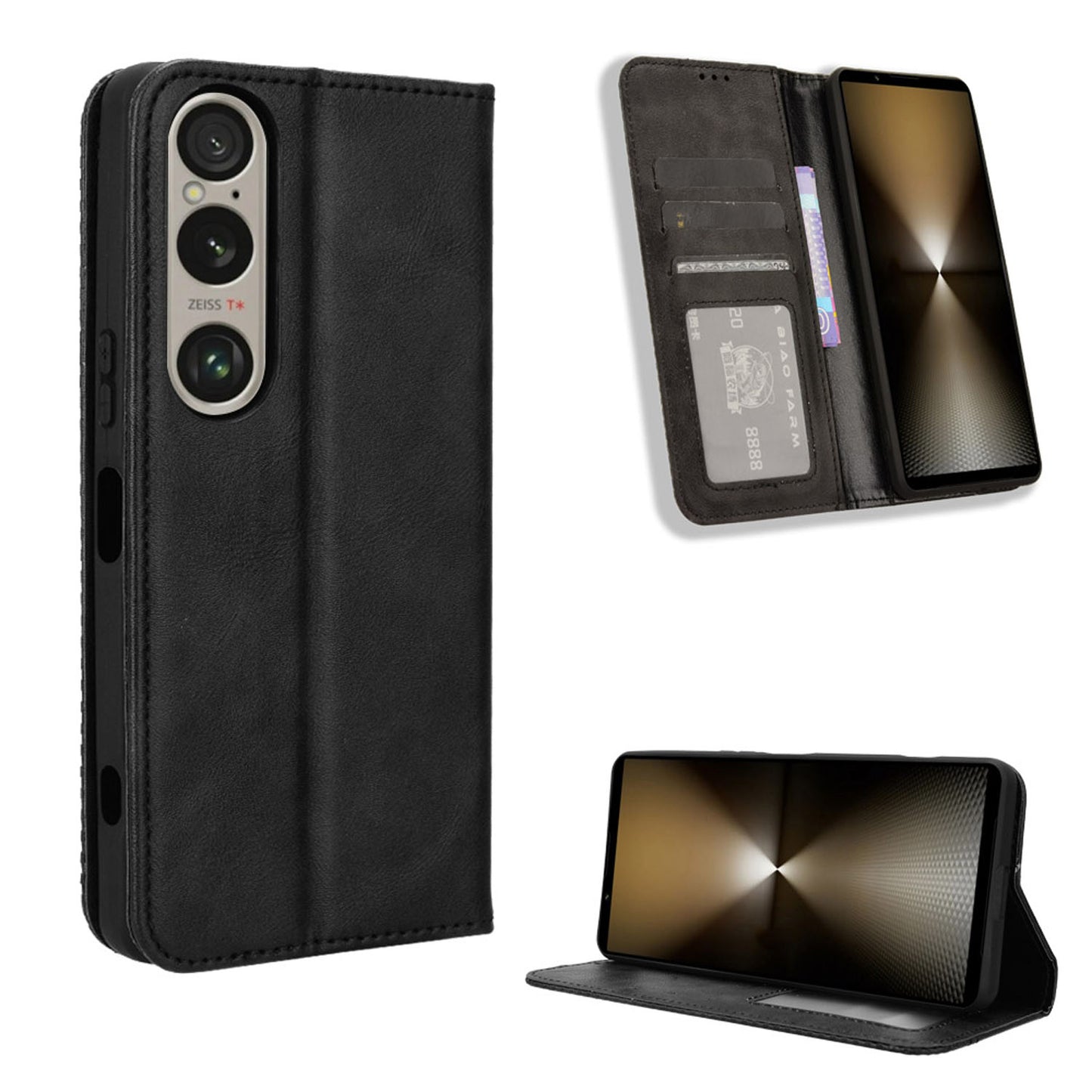 Sony Xperia 1 VI 2024 Flip Folio Case with Card Holder Hidden Magnetic, Brown