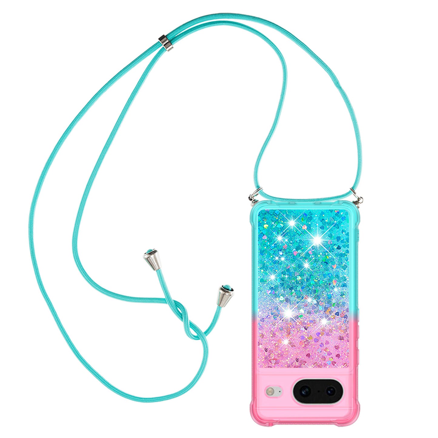 Google Pixel 8 Gradient Quicksand Liquid Shockproof Case with Adjustable Lanyard, B&P&LANYARD