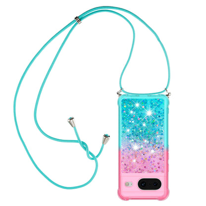 Google Pixel 8 Gradient Quicksand Liquid Shockproof Case with Adjustable Lanyard, B&P&LANYARD