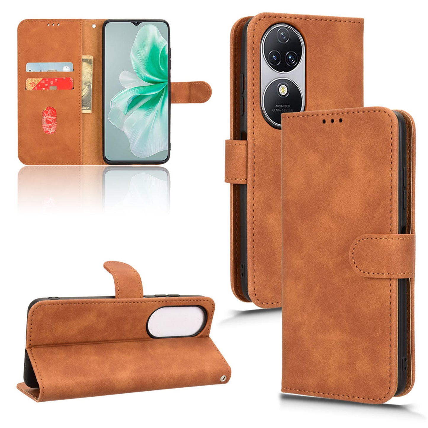 Wallet Case with Card Holder Flip Magnetic Protective Cover for Oukitel C38, Brown