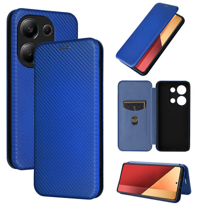 Carbon Fiber Flip Case for Xiaomi Redmi Note 13 Pro 4G, Blue