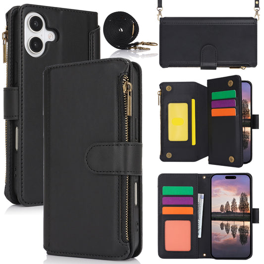 for iPhone 16 Plus Wallet Case with RFID Blocking, Black