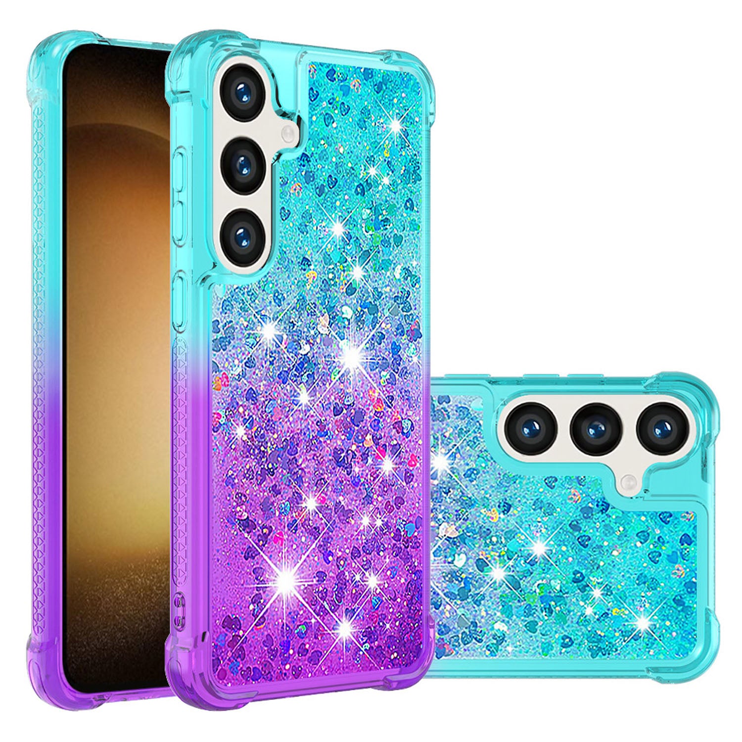 Samsung Galaxy S24 Gradient Quicksand Series Bling Liquid TPU Case, Pink&Blue