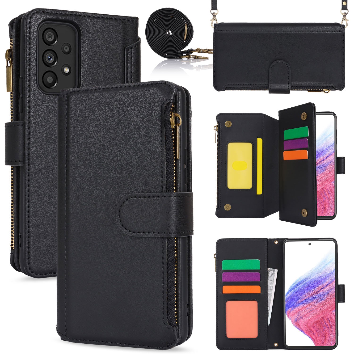 for Samsung Galaxy A53 5G Wallet Case with RFID Blocking, Black