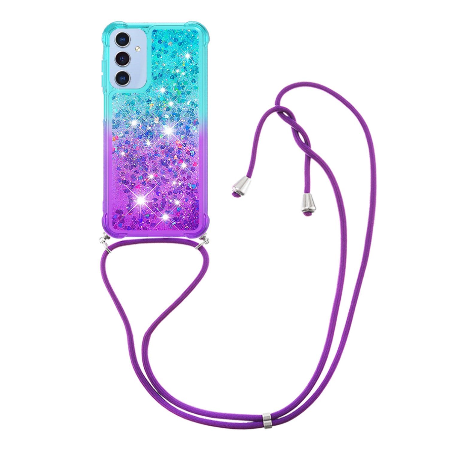 Samsung Galaxy A16 5G Gradient Quicksand Liquid Shockproof Case with Adjustable Lanyard, PINK&B&LANYARD