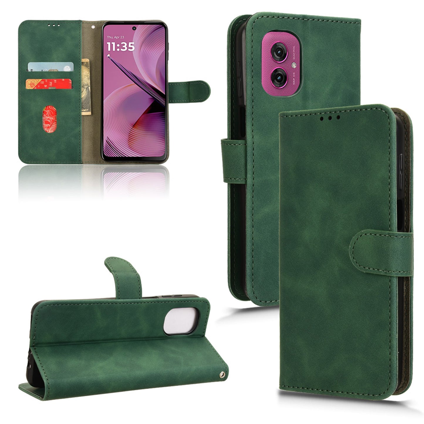 Wallet Case with Card Holder Flip Magnetic Protective Cover for Moto G55 5G, Green