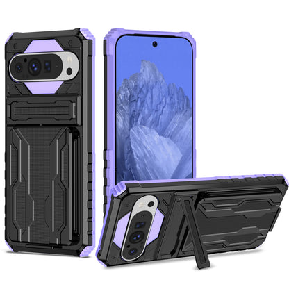 Detachable Card Holder Case with Kickstand Heavy Duty Cover for Google Pixel 9 Pro XL, Purple