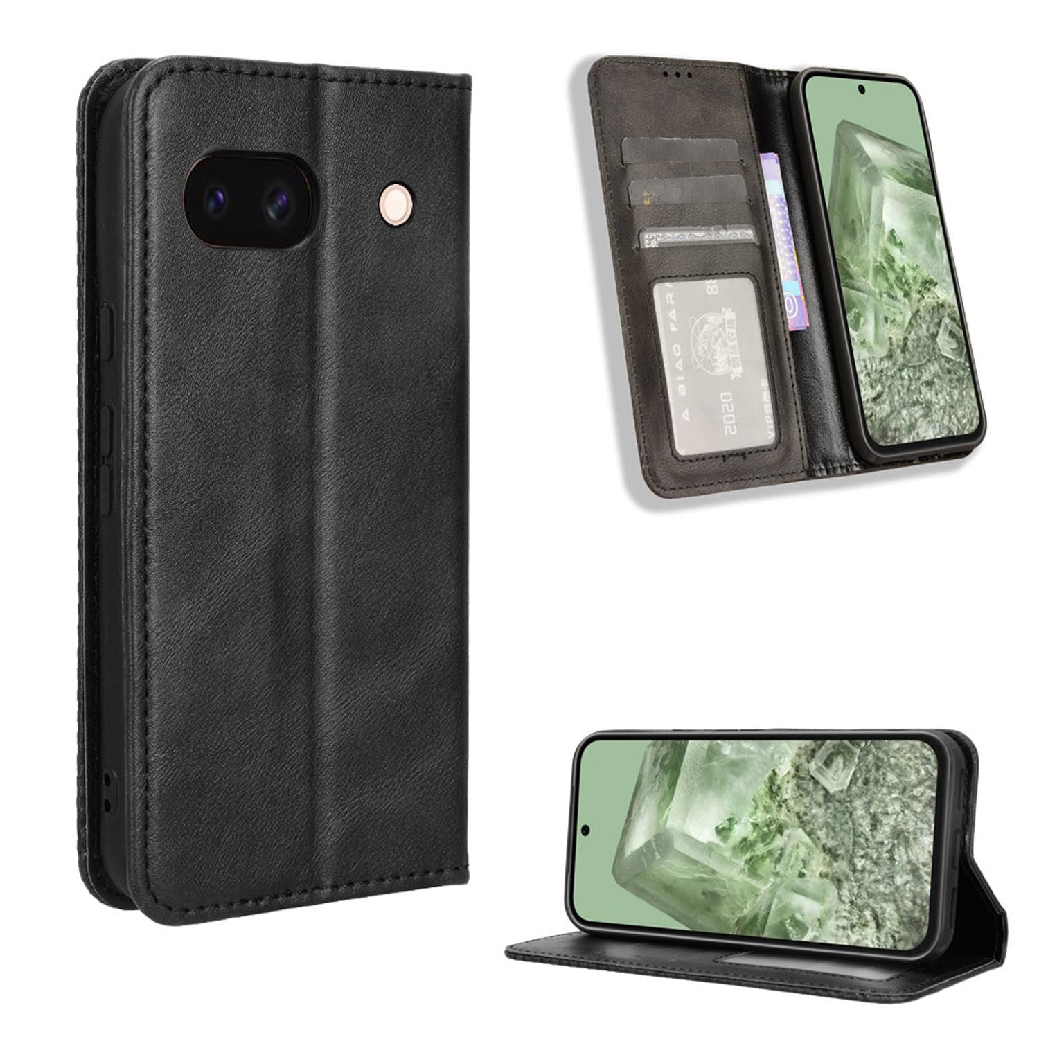 Google Pixel 8A Flip Folio Case with Card Holder Hidden Magnetic, Brown