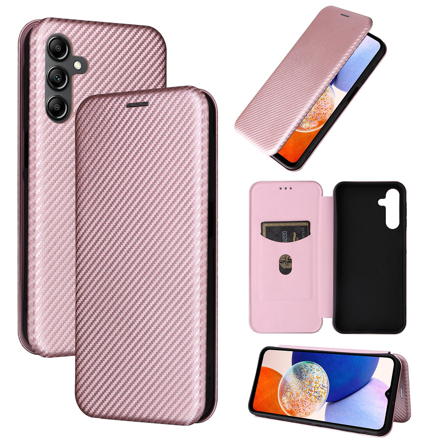 Carbon Fiber Flip Case for Samsung Galaxy A15 5G, Rose Gold