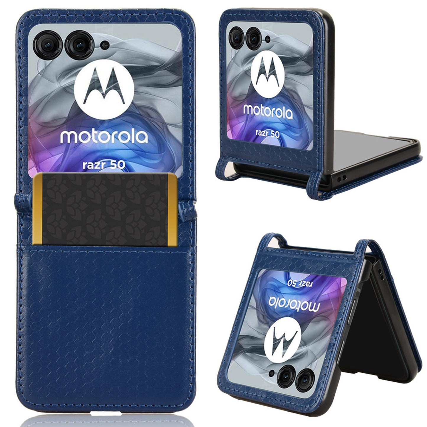 Slim Flip Polka-Dots Phone Case with Card Holder for Motorola Razr 50, Blue