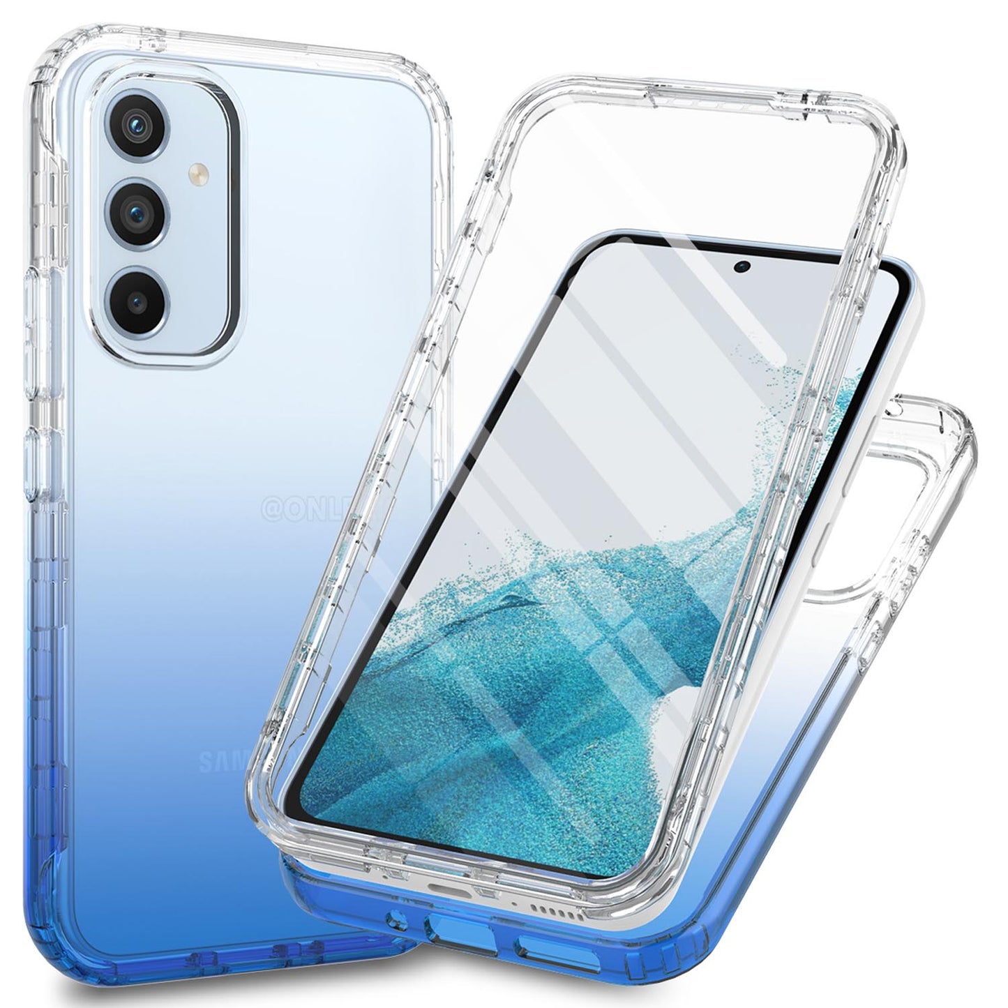 Gradient Clear Shockproof Full Body Case with Built-in Screen Protector Cover for Samsung Galaxy A34 5G, HALF-BLUE