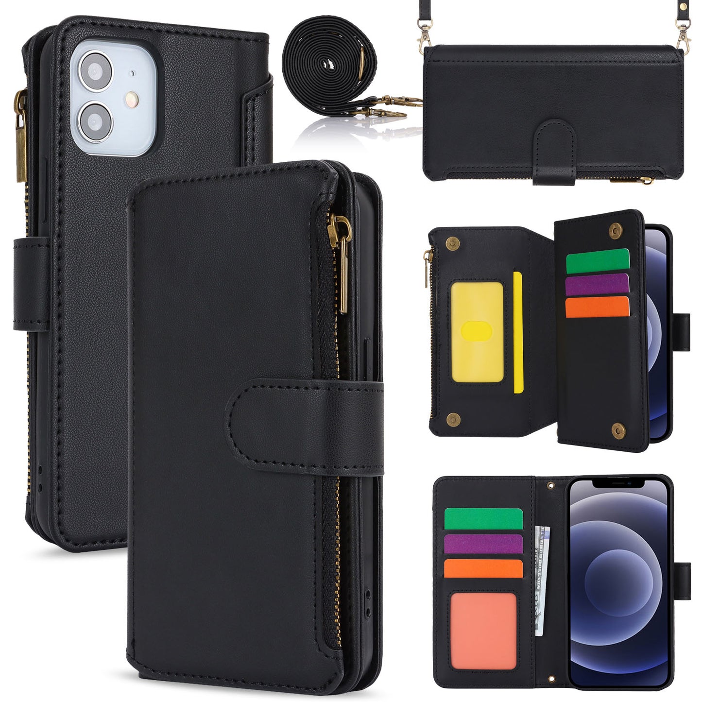 for iPhone 12 Wallet Case with RFID Blocking, Black