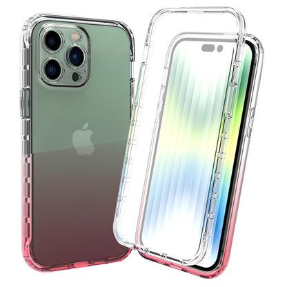 Gradient Clear Shockproof Full Body Case with Built-in Screen Protector Cover for iPhone 15 Pro, HALF-RED