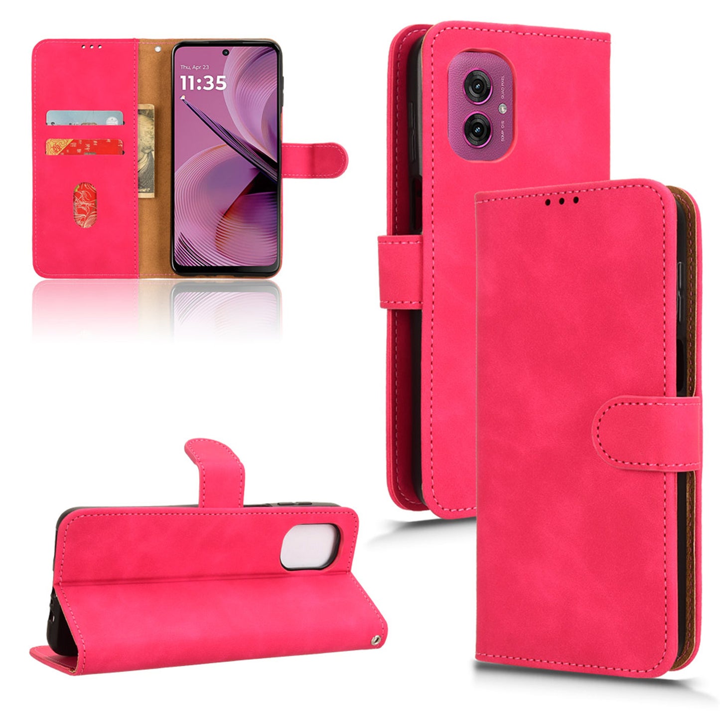 Wallet Case with Card Holder Flip Magnetic Protective Cover for Moto G55 5G, Pink