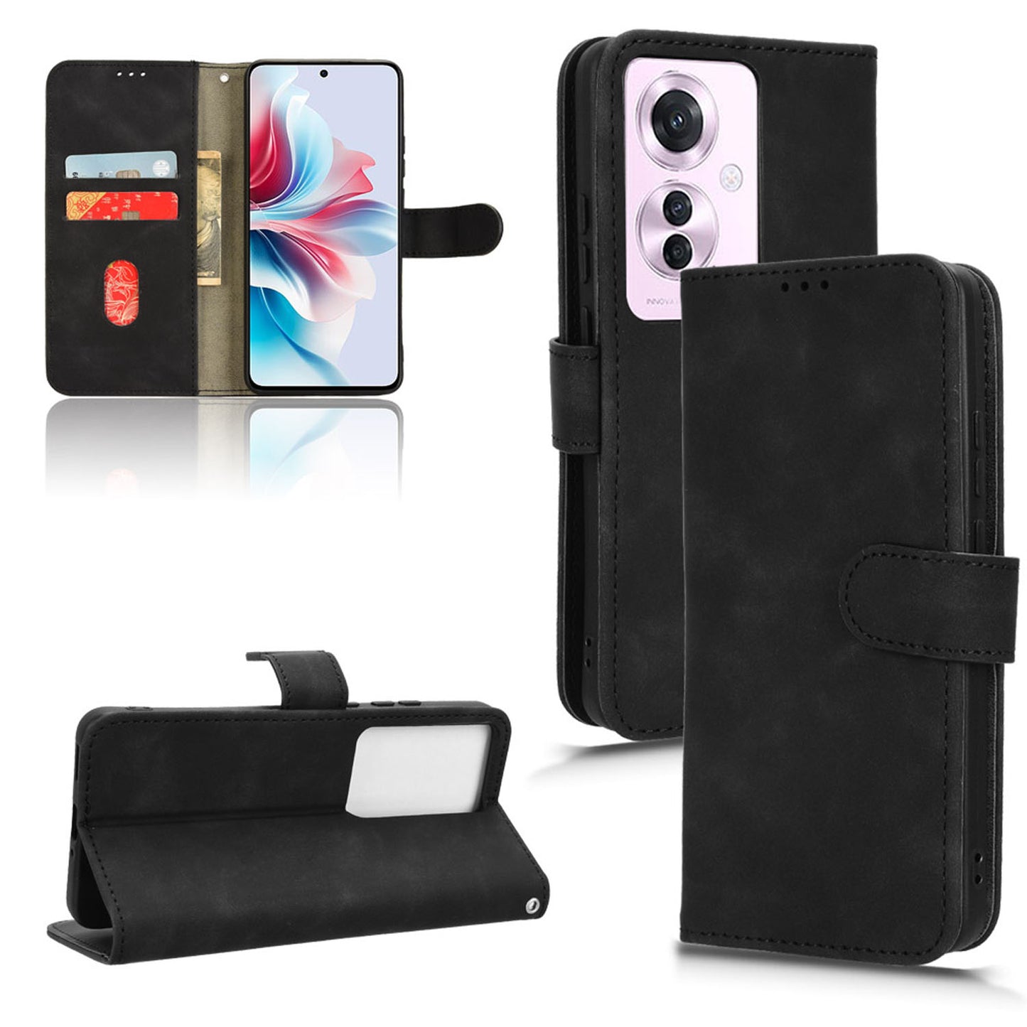 Wallet Case with Card Holder Flip Magnetic Protective Cover for OPPO Reno11 A, Black