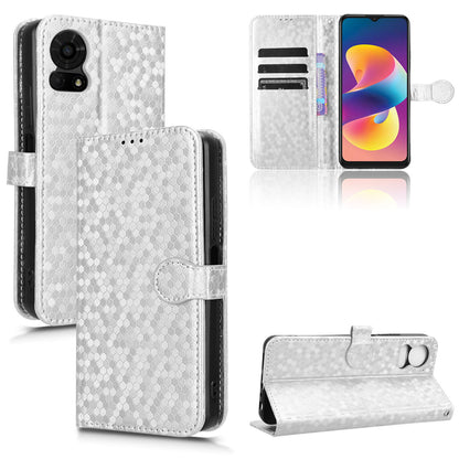 Slim Flip Polka-Dots Phone Case with Card Holder for TCL 50 LE, Silver