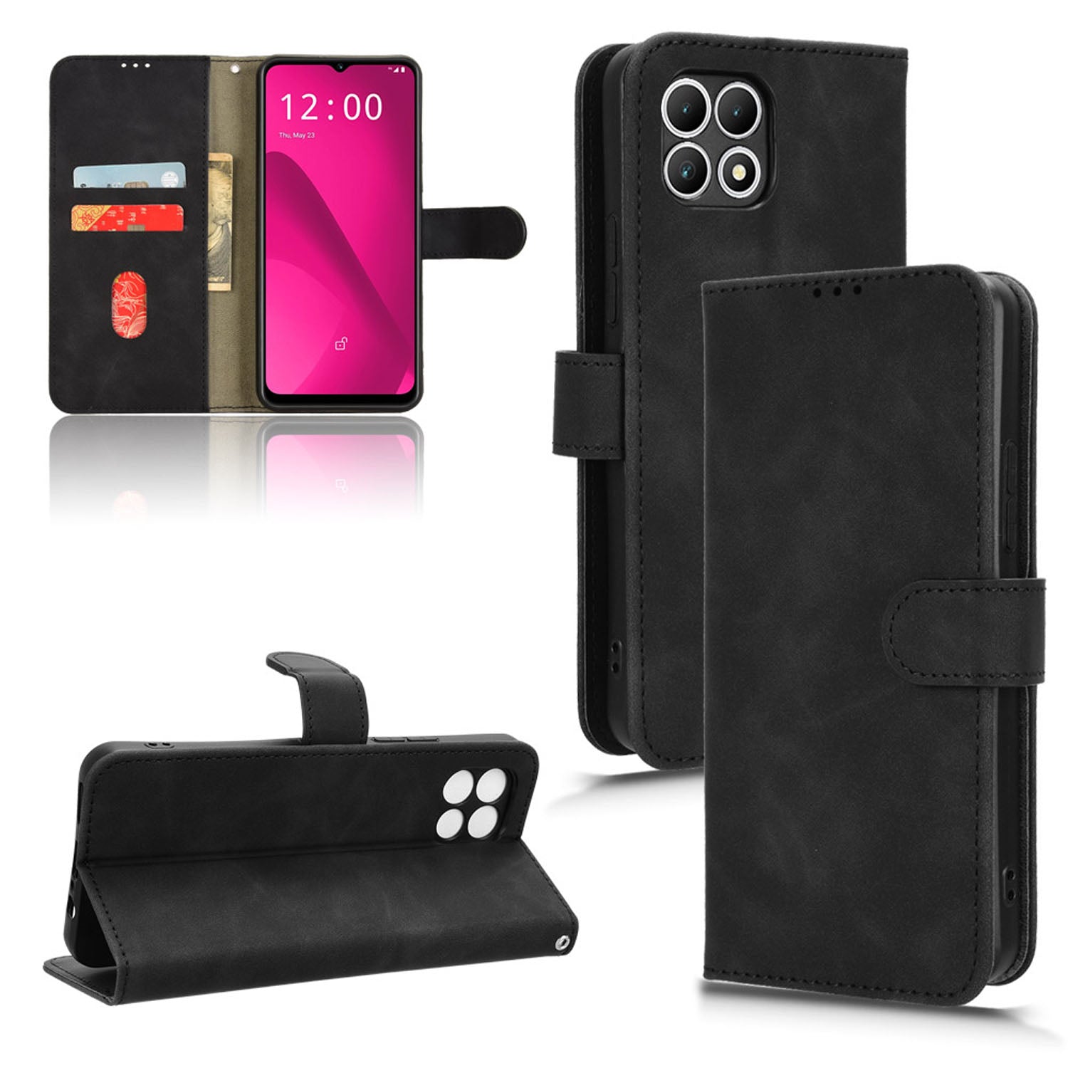 Wallet Case with Card Holder Flip Magnetic Protective Cover for T-Mobile REVVL 7 5G, Black