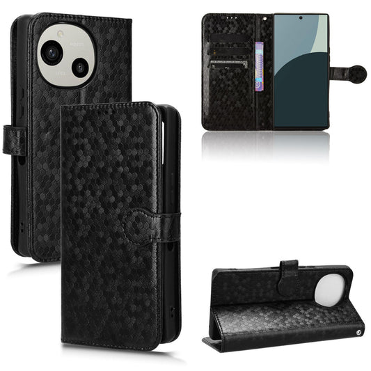 Slim Flip Polka-Dots Phone Case with Card Holder for Sharp AQUOS R9, Black