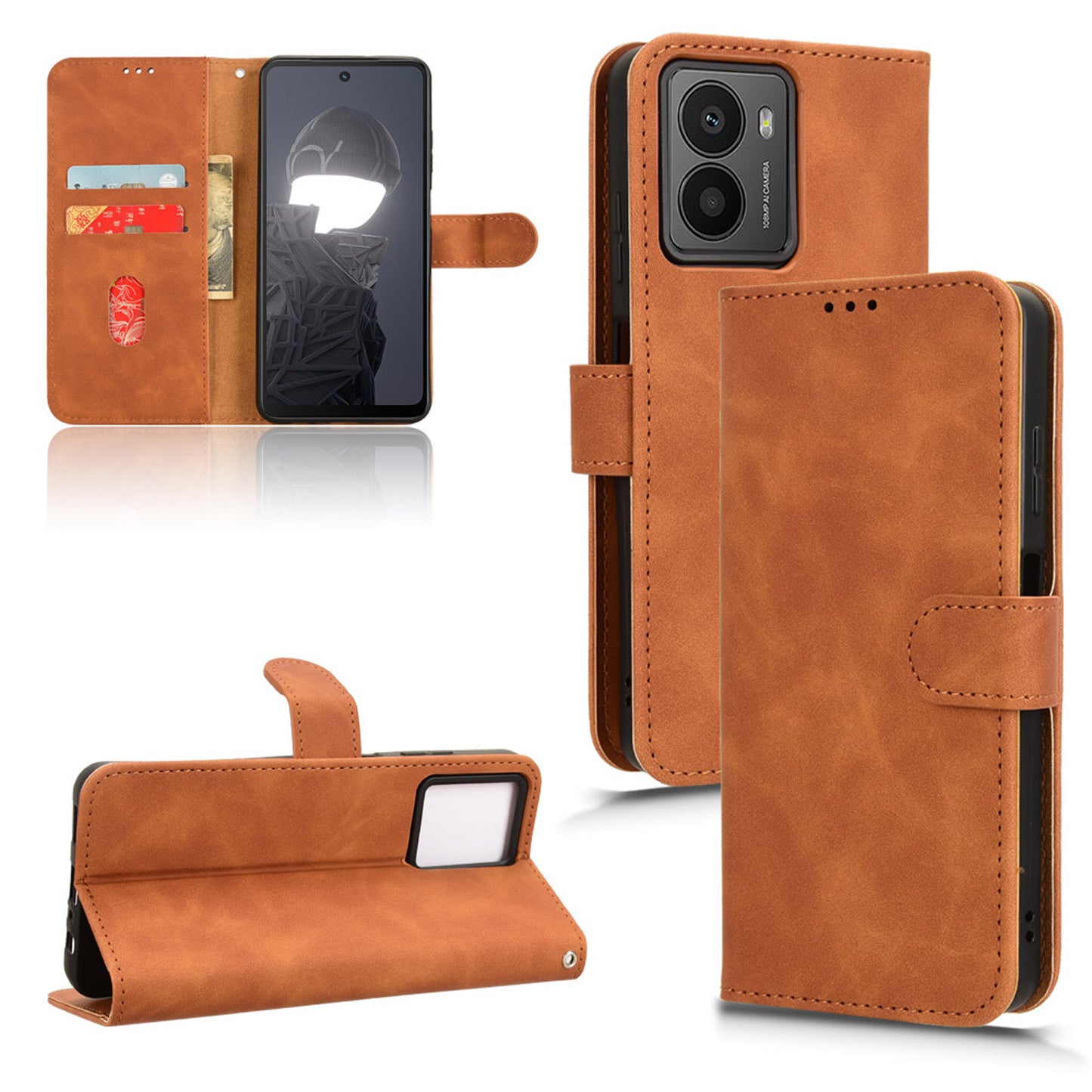 Wallet Case with Card Holder Flip Magnetic Protective Cover for HMD Fusion, Brown