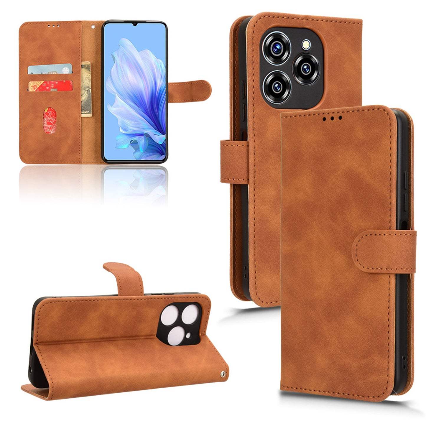 Wallet Case with Card Holder Flip Magnetic Protective Cover for Oukitel C50, Brown