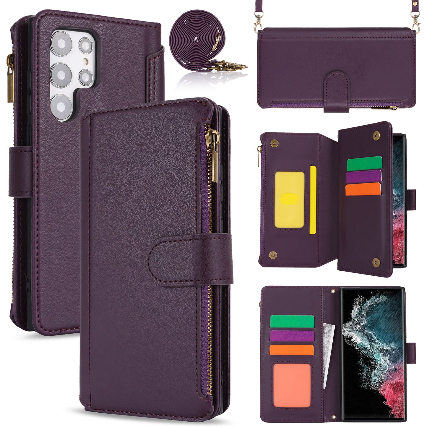 for Samsung Galaxy S22 Ultra Wallet Case with RFID Blocking, Purple