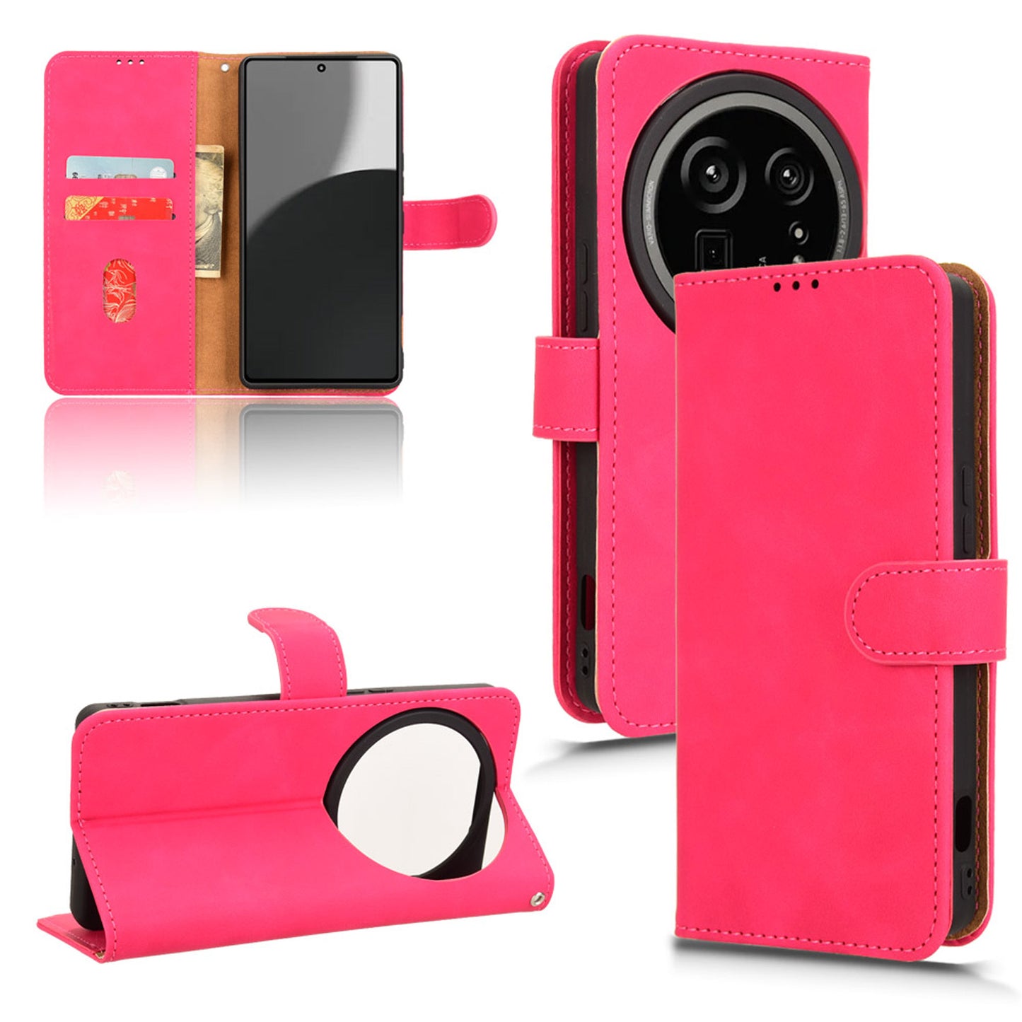 Wallet Case with Card Holder Flip Magnetic Protective Cover for Sharp AQUOS R9 Pro, Pink